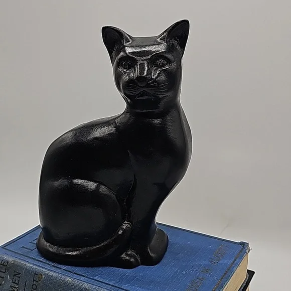 Vintage Black Cat Figurine Paperweight Bookend Doorstop in Heavy Resin 9" 2.4lb - Picture 5 of 11